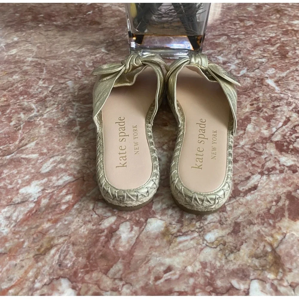 New Kate Spade Saltie Shore Gold Leather Flat Espadrille Sandal Size 6.5B, $128